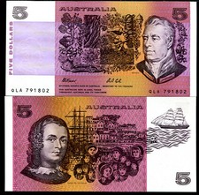 AUSTRALIA 5 DOLLARS 1985 P 44 G UNC