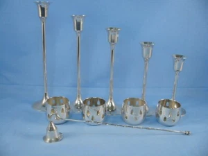 C/H (5) Silver Taper Candle Holders, Snuffer, (4) Votive, ORIGINAL BOX, NEW - Picture 1 of 22