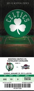 CELTICS vs CAVALIERS 1/29/2012 Ticket  Irving Boston Debut Uncle Drew - Picture 1 of 1