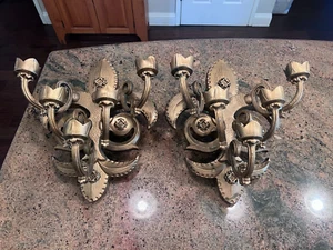 Large Vintage MCM Burwood Fleur-de-lis candle wall sconce Halloween? - Picture 1 of 10