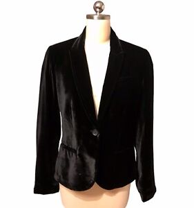 Lucky Brand VTG Velvet Blazer Black Silk Rayon Blend One Button Women’s Sz M