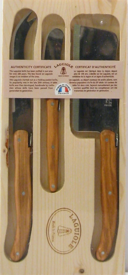Juego de 3 cuchillos de queso de acero inoxidable Laguiole Thiers Francia de madera - NUEVO Foto 1 de 1