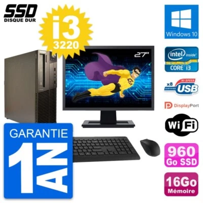 PC LENOVO M82 SFF Pantalla 27" Intel i3-3220 RAM 16Go SSD 960Go Windows 10 Wifi - Imagen 1 de 3