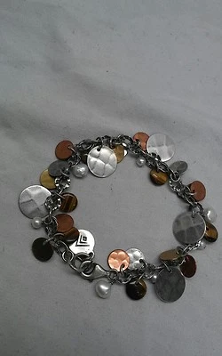 Silpada sterling silver 925 tiger eye pearl copper charms bracelet - Изображение 1 из 3