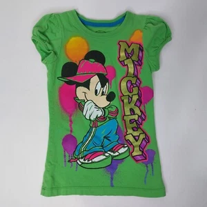 Hip Hop Paint Splatter Mickey Mouse T-Shirt Youth M 7/8 Green Graphic Print Tee - Picture 1 of 7