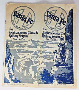 Tablas de tiempo del ferrocarril Santa Fe Grand Canyon Line Atchison, Topeka y Santa Fe 1922 - Imagen 1 de 5
