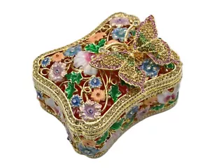 Ciel Butterfly Floral Trinket Box with Butterfly Broach Made Austrian Crystals - Picture 1 of 7