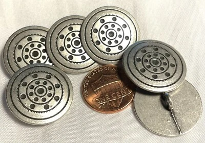 6 Antique Silver Tone Metal Black Accent Shank Buttons 7/8" 23mm 12622 - Image 1 of 3