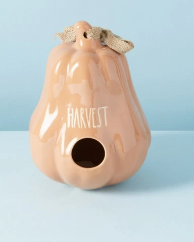 BNIB RAE DUNN ORANGE HARVEST GOURD CERAMIC BIRDHOUSE! Cover