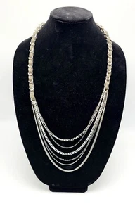 Kenneth Cole Multi Strand Bib Necklace Latge Chain With Green Rope - Picture 1 of 11