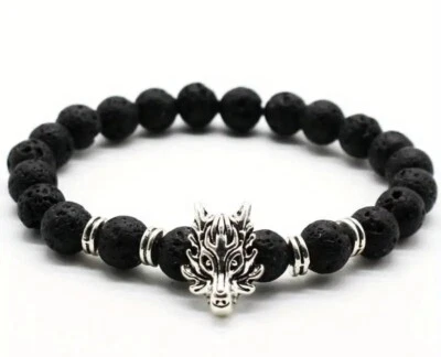 Lavastein Perlenarmband mit Wolfskopf – Edler Look und Natürliche Eleganz - Bild 1 von 4