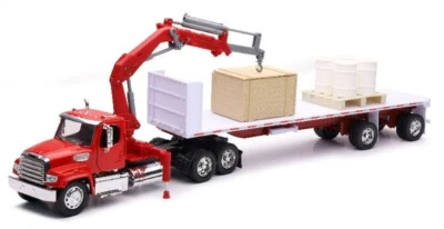 New Ray 1/32 Freightliner 114SD Crane Truck Semi & Pallet Barrel Crate Red 10993 - Image 1 of 2