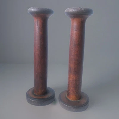 Vintage Wood Spool Loom Bobbins Set Of Two 6,5”H - Image 1 of 4