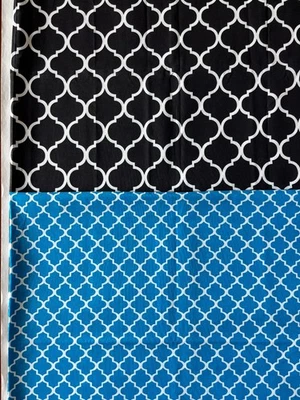 Waverly Inspirations Quatrefoil Fabric Blue/wht (3/4yd) & Black/Wht (3/4 yd) - Image 1 of 4