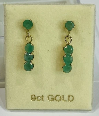9ct Gold 375 - Real Emerald Drop Earrings with Heavy Scroll Fittings ER7780E — 第 1/3 张图片