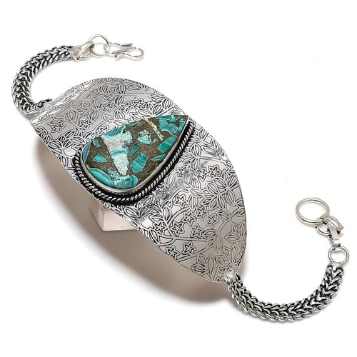 VALENTINO Bracciale in argento sterling 925 pietra preziosa malachite rame naturale i217