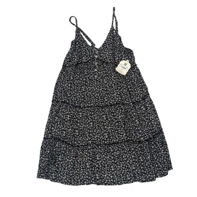 Vestido Altar’d State Negro Floral En Niveles Midi Botón Delantero Talla M Nuevo con Etiquetas Vestido Boho Foto 1 de 4