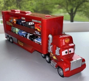 Lot Of 12 Pixar Cars Mack Mini Racers Hauler Truck With 11 Mini Vehicles - Picture 1 of 13