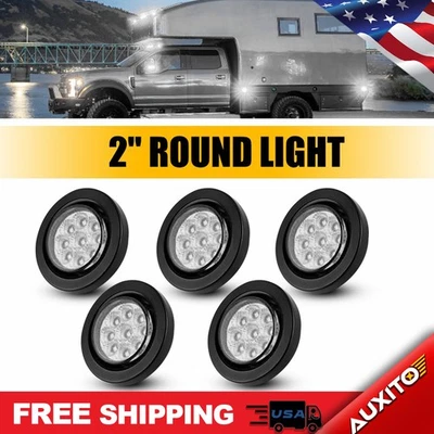 5 peças 2" polegadas DOT reboque redondo branco 9 marcadores luzes LED com ilhó para Tru Inch - Imagem 1 de 4