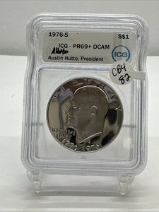 1976 S Eisenhower Silver Dollar PR69 DCAM Austin Hutto sign (autographed) CB4-82 - Picture 1 of 4