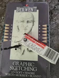 12 Derwent Rexel Charcoal Sketching Pencils & One Stick of Charcoal. Used. - Picture 1 of 10