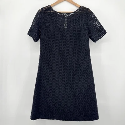 Lilly Pulitzer Black Lace Sheath Dress Short Sleeve Button Neck SZ 10 Silk Lined - Image 1 of 4