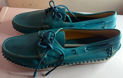 CHRISTIAN LOUBOUTIN ROLLER BOAT STECKEL FLAT TEAL MEN'S SHOES SZ 47 AUTHENTIC - Image 1 of 4