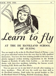 1933 Advert 'Learn to Fly at' the De HAVILLAND SCHOOL of FLYING Small Print Ad - Picture 1 of 1