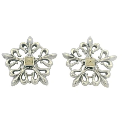 Vintage Lagos Caviar 925 Sterling Silver 18kt Yellow Gold Fleur De Lis Earrings - Image 1 of 4