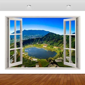 Nature Mountains Lake Volcanic 3D Smashed Wall Sticker Poster Vinyl Mural S445 - Imagen 1 de 1