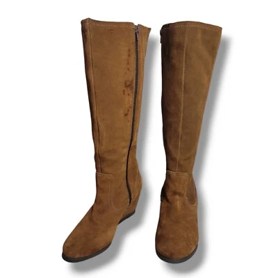 Merona Brown Suede Leather Knee High Length Wedge Heeled Boots Size 10 - Image 1 of 4