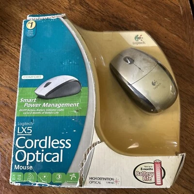 NEW Logitech LX5 Cordless 3-Button Scroll Optical Mouse New Sealed Package - Image 1 of 4