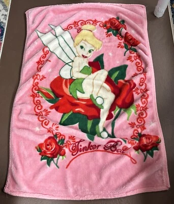 "Manta de colección Disney Tinker Bell de felpa tiro peludo púrpura mariposas 55""x39""" Foto 1 de 4