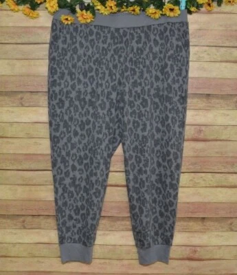 NWT Mudpie Ladies XL Gray Leopard Casual Pull On Joggers Pants Comfy Lounge Soft - Image 1 of 4