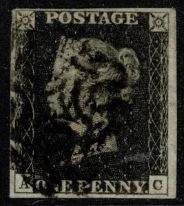 1840 1d Black Pl 8 AC 4m Good Strike Black MX Fine Used Cat. £525.00 - Picture 1 of 1