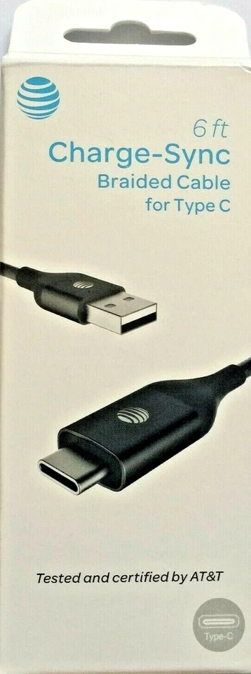 Cable USB tipo C trenzado de 6 pies AT&T para Samsung Galaxy S9 Foto 1 de 4