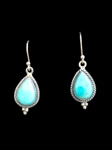 Blue Turquoise Teardrop 925 Sterling Silver Dangle Earrings Boho Southwestern - Picture 1 of 4