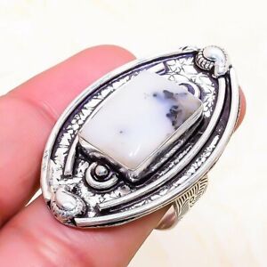 Entrancing Dendrite Opal Gemstone Handmade Gift Jewelry Ring Size 8.5 y213