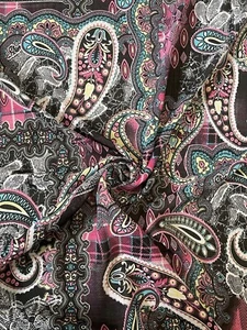 1 mtr black paisley printed georgette dress, bridal chiffon fabric..58”wide - Picture 1 of 4