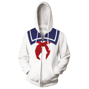 Hoodie Ghostbusters Stay Puft Marshmallow Cosplay Costume Zip Up Jacket Pullover