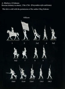 Mitelyov-Sokruto - Infantería rusa en ataque 1786-1796 soldados planos de hojalata - Imagen 1 de 2