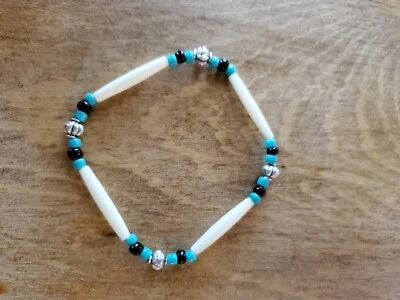 Men's turquoise and black beads with bone country western Bracelet Jewelry  - Image 1 of 3