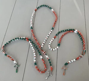 Irish Handmade TRIPLE Strand Knotted Rosary IRELAND FLAG PATTERN**Choose One*** - Picture 1 of 4
