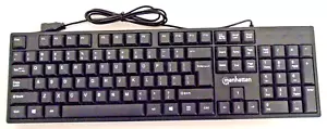 Tastiera Manhattan USB cablata, layout Qwerty standard, nera, tasti full-size - Foto 1 di 9