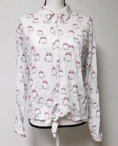 Justice Girls White Blouse with Cats Size 20 Ties in front at waist - Picture 1 of 9