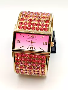 Sofia Vergara Ladies Quartz Watch Gold Tone Pink Rhinestones Cuff New Battery - Picture 1 of 7