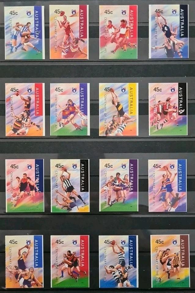 AUSTRALIA -  1996 CENTENARY OF AFL SET OF 16 BOOKLET STAMPS MNH - image 1 of 1