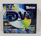 Tevion 4.7 Gb DVD 120 Min. 5 Sealed Brand New 5 DVD +r Discs. 4x Speed
