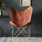 BUTTERFLY CHAIR - Tan Leather - Gold Base Industrial retro occasional Chair