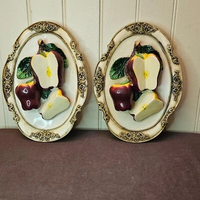 2 Vintage KMC Wall Plaque Red Apples 3D Wall Hanging Oval 10” x 7.5” Props - Image 1 of 4